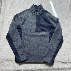 Spyder Pullover Mens Small Black Gray Half Zip Performance Fleece Sweater Jacket